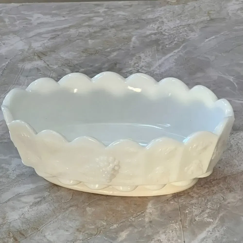 Westmoreland Milk Glass White Paneled Grape Candy Nut Dish 6.5 in